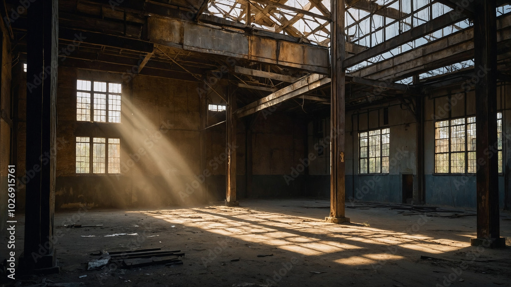 Abandoned industrial creepy warehouse inside old dark grunge factory building Abandoned industrial creepy warehouse inside old dark grunge factory building