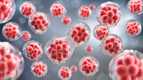 Photos 3d rendering of Human cell or Embryonic stem cell microscope background