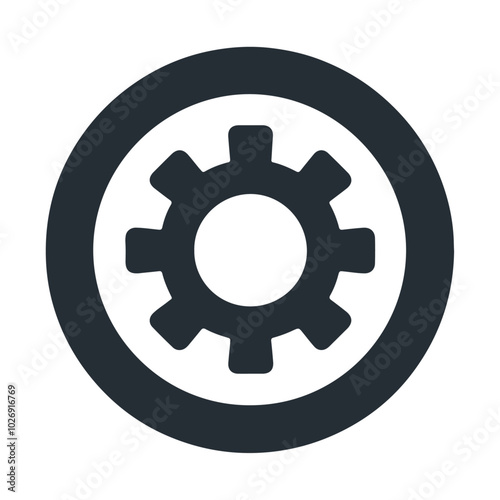 Circle arrow with gear wheel black silhouette vector icon design