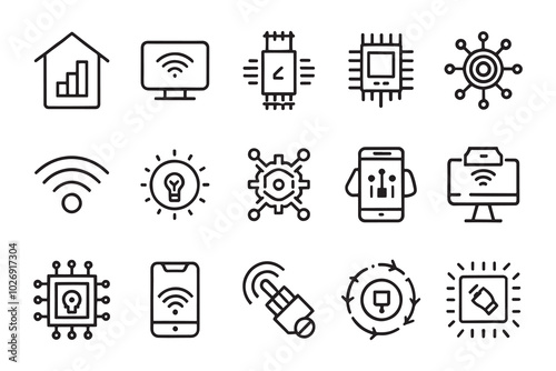 Sensor, IoT. Artificial Intelligence related editable icon set isolated flat vector illustration white background.