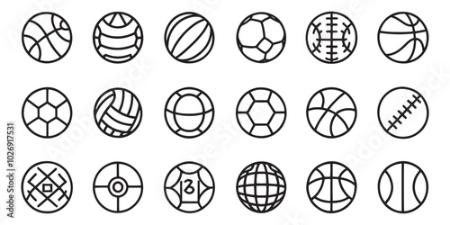  Sports balls related editable icon set isolated flat vector illustration white background photo