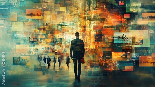 Wallpaper Mural Businessman walking towards a digital landscape Torontodigital.ca