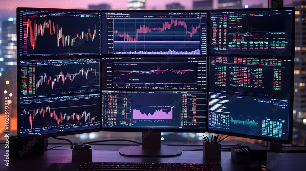 custom made wallpaper toronto digitalStock market graphs and live trading data displayed on a multi-window trading screen