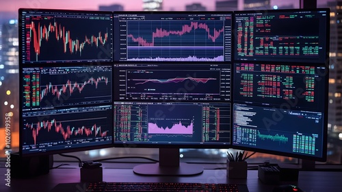 Wallpaper Mural Stock market graphs and live trading data displayed on a multi-window trading screen Torontodigital.ca