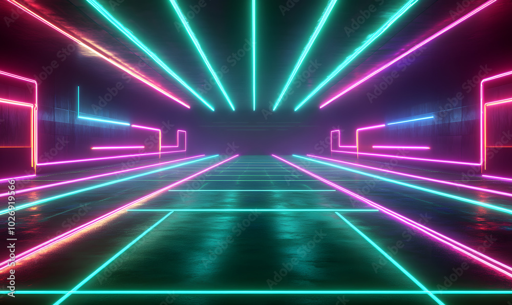 Dynamic Neon Football Action with Futuristic Geometric Patterns and Vibrant Light Trails for High-Energy Sports Advertising Backgrounds
