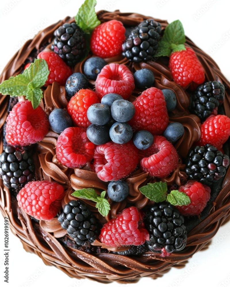 Fototapeta premium Beautifully Decorated Chocolate Cake from Above