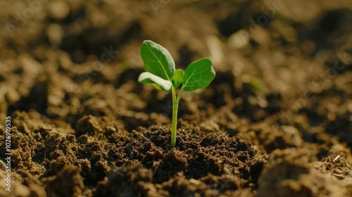 Foto Seedling Emerging from Fertile Soil: A Symbol of New Life and Growth