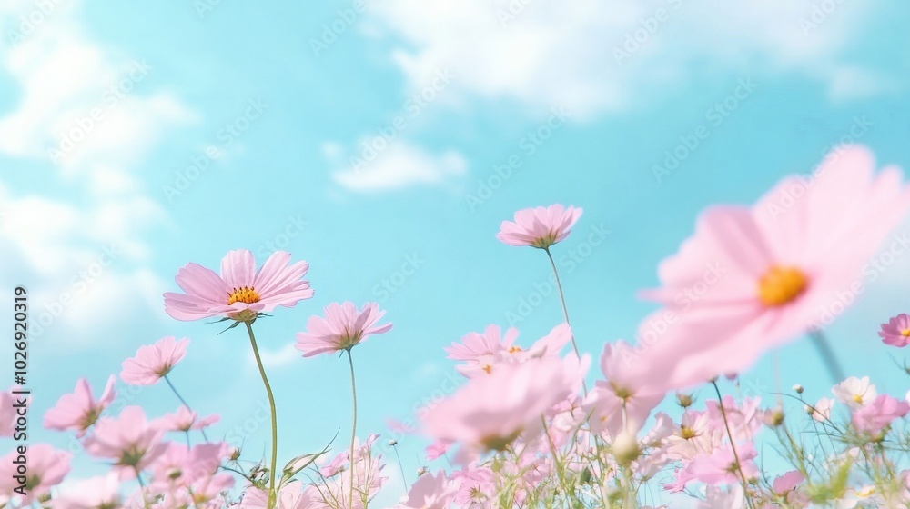 Enchanting Cosmos Blooms Against a Serene Sky Enchanting Cosmos Blooms Against a Serene Sky