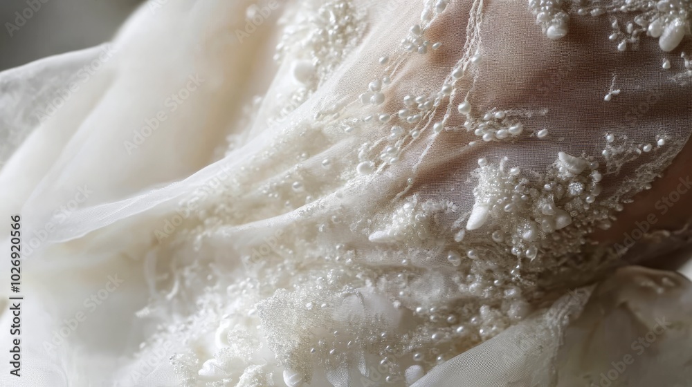 Elegant white wedding gown details Elegant white wedding gown details