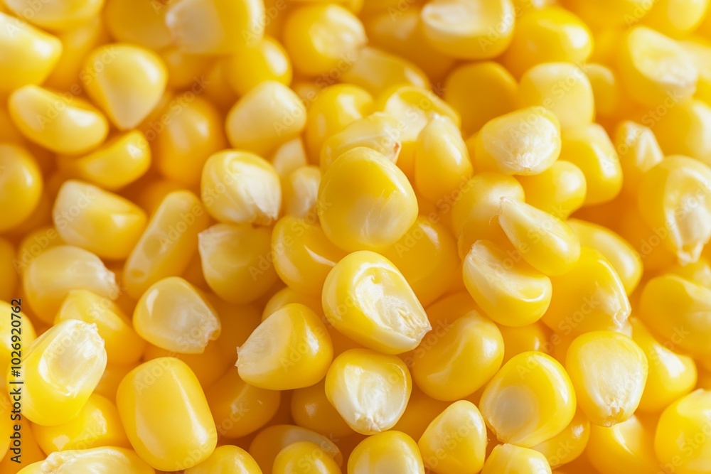 Macro shot of golden yellow corn kernels, highlighting their plump and juicy texture. Macro shot of golden yellow corn kernels, highlighting their plump and juicy texture.