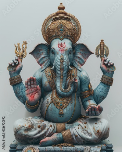 Detailed Top View of a Beautiful Statue of Lord Ganesha photo