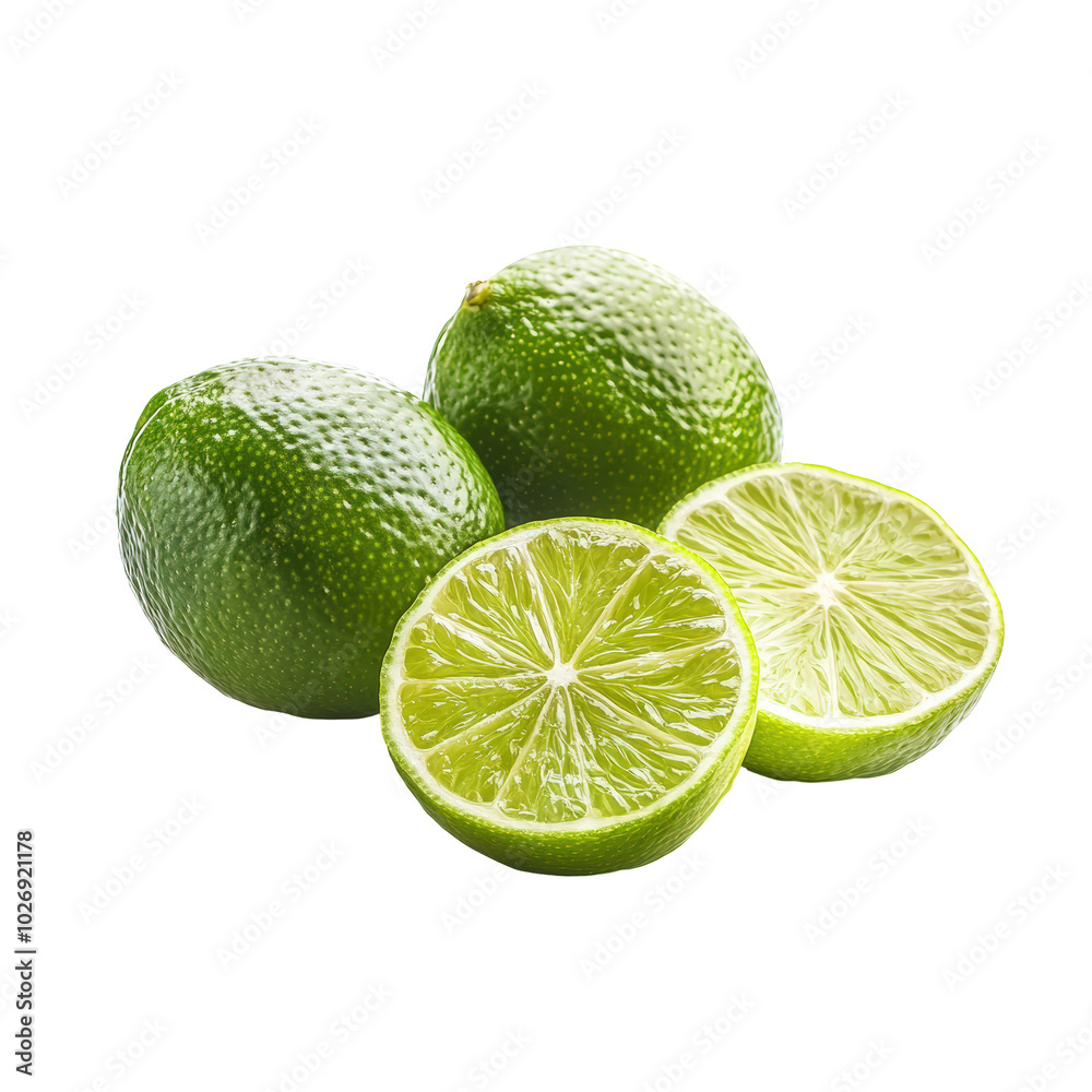 Bright Green Fresh Limes Sliced in Halves Isolated Bright Green Fresh Limes Sliced in Halves Isolated