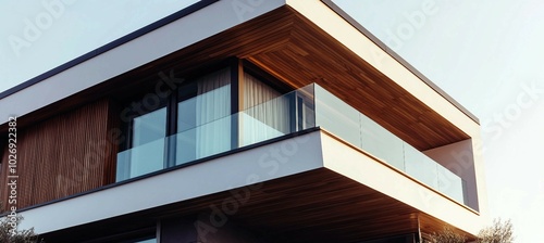 Modern House with Glass Railing and Wooden Exterior