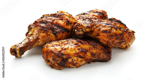 Grilled chicken drumsticks served on a white background with a delicious smoky glaze