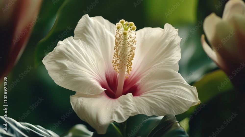 Fototapeta premium Stunning White Hibiscus Flower in Lush Tropical Garden