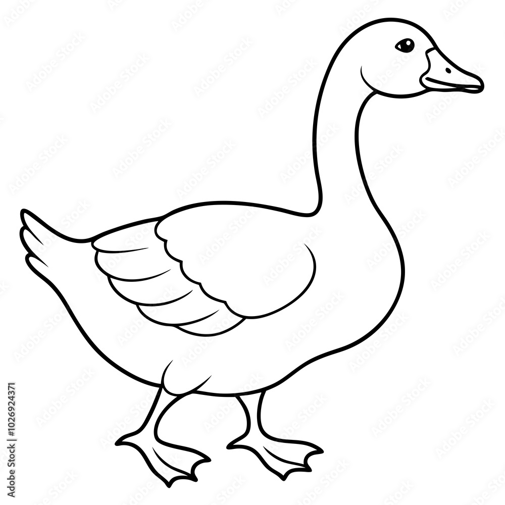 Obraz premium simple icon Children coloring book page, line art, black and white, cartoon cute style, illustration of a goose