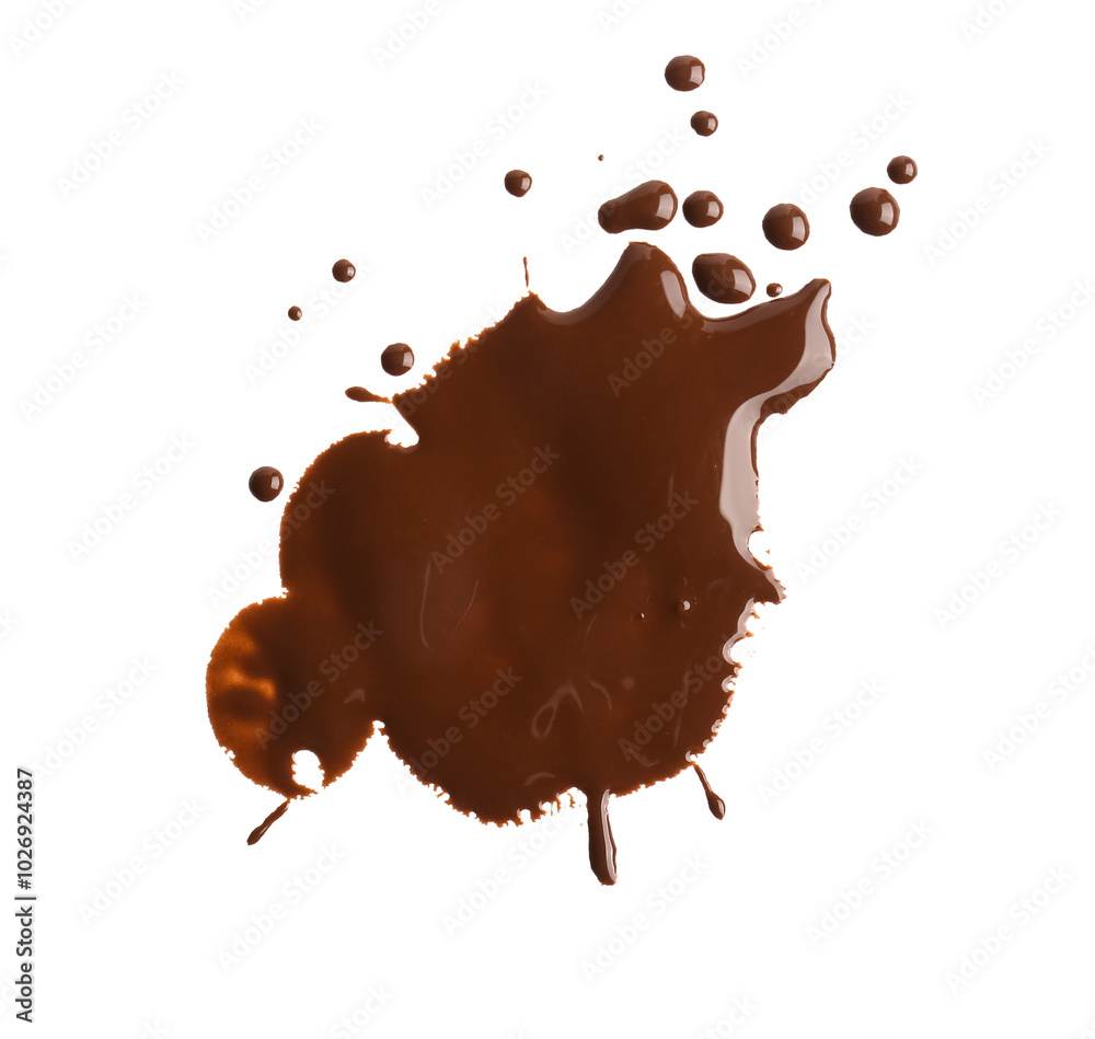 Sweet chocolate splash and drops on white background Sweet chocolate splash and drops on white background