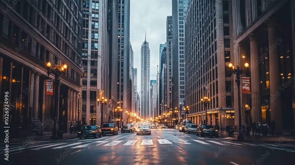 Fototapeta premium Chicago skyscraper from street