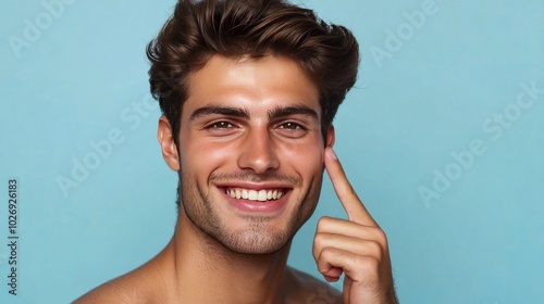 Man demonstrates skincare routine.