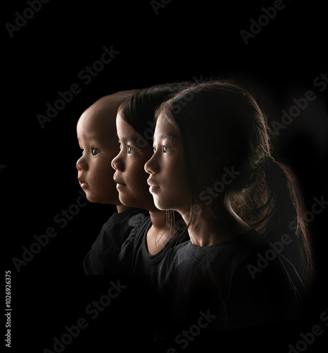 Silhouetted profiles effectively illustrating various essential stages of child development