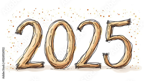 2025 drawing numbers new year sketch greeting card doodle celebrate banner freehand eve poster
