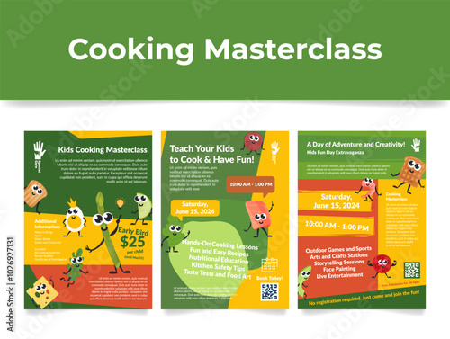 Banners inviting you to join a kids cooking class for a fun day of culinary creativity and hands-on learning this weekend
