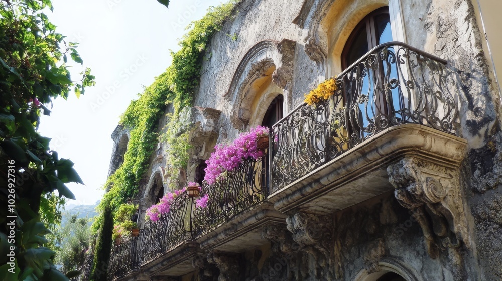 Obraz premium Balconies in Taormina, Sicily, Italy