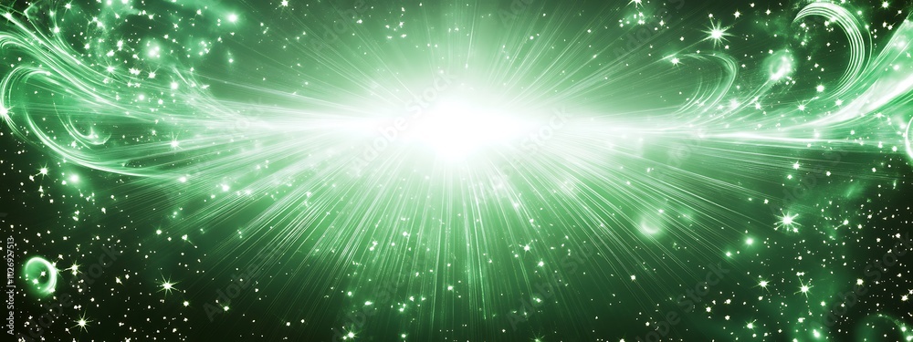 Naklejka premium Green and white abstract background with bright light in center.