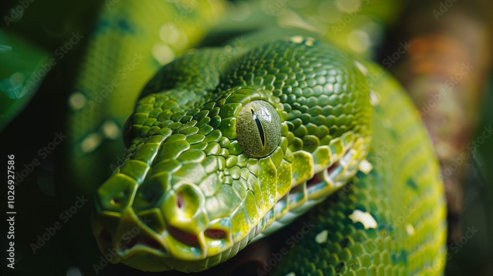 A spiraled green snake in the Amazon forest A spiraled green snake in the Amazon forest