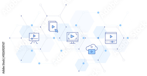 Video Banner Vector Illustration with Icon Style in Between. Line Duotone icon. Containing video player, video file, vod, video editor, video lesson