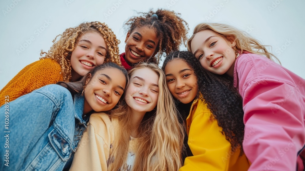 custom made wallpaper toronto digitalAfrican-American and Caucasian girls smile together.