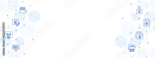 Video Banner Vector Illustration with Two-sided Icon Style. Line Duotone icon. Containing video files, video folder, video file, video recorder, videocamera, video editing.