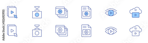 Video icon set in two styles, Duotone and Thin Line style. Editable stroke. video file, video recorder, videos, view, vod