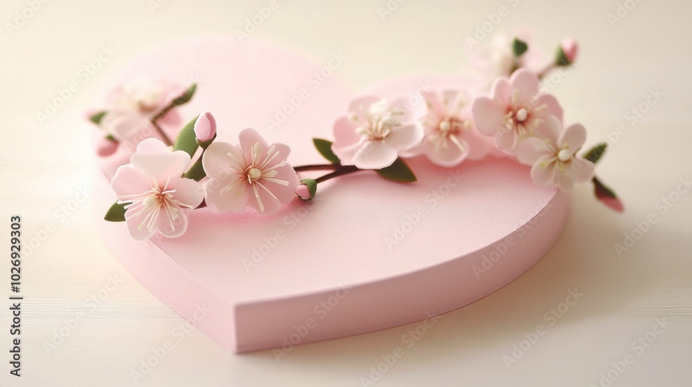 A simple pink heart-shaped paper card adorned with delicate flowers, creating a sweet and elegant scene. A simple pink heart-shaped paper card adorned with delicate flowers, creating a sweet and elegant scene.