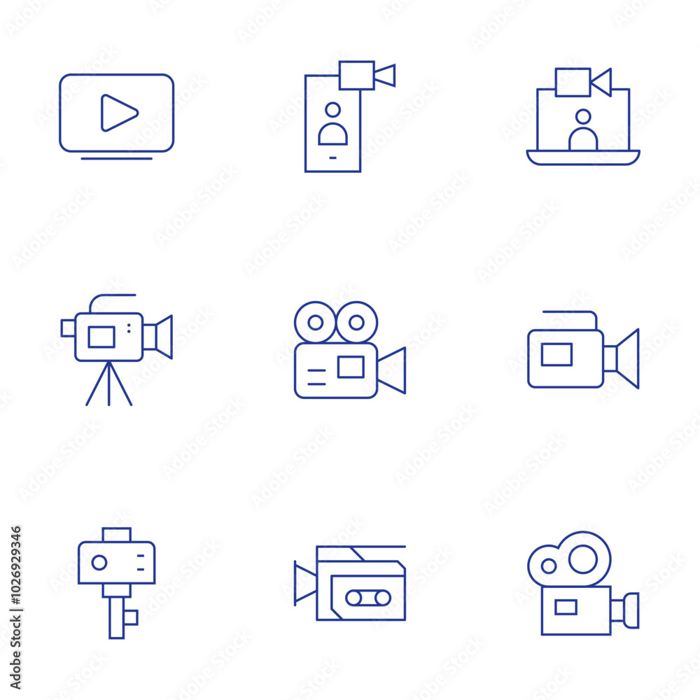 Video icons set. Thin Line style, editable stroke. video call, video camera, video Video icons set. Thin Line style, editable stroke. video call, video camera, video