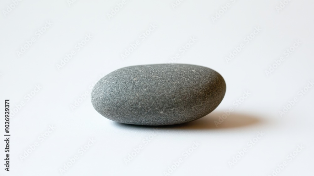 A simple, smooth gray pebblestone, standing alone on a white background, emphasizing its natural shape and texture A simple, smooth gray pebblestone, standing alone on a white background, emphasizing its natural shape and texture
