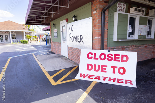 A business in Sarasota, Florida, is closed due to power outages after Hurricane Milton. Photo Oct. 13, 2024. Hurricane date: Oct. 10, 2024. 