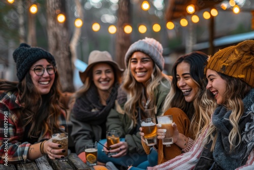 Group of friends having a great time together. They are drinking beer and having fun.