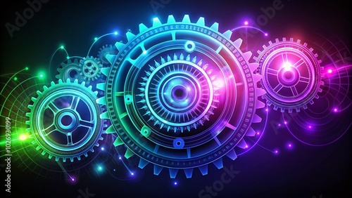 Futuristic Gear Wheel with Circuit Design in Night Photography Style for Technology and Innovation Themes