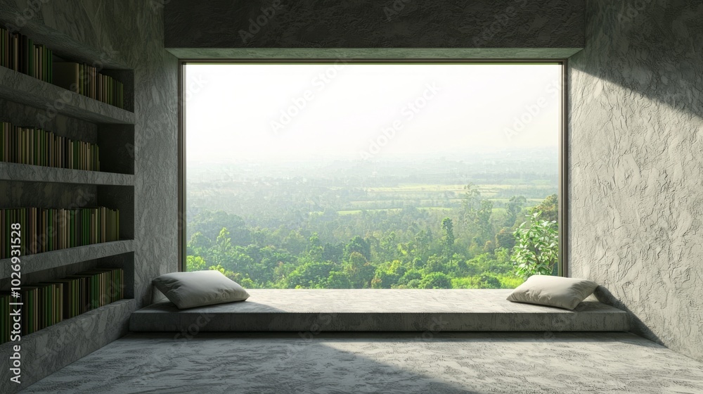 Tranquil Countryside Reading Nook with Panoramic View and Cozy Window Seat, Ideal for Book Lovers Escaping Into Stories Tranquil Countryside Reading Nook with Panoramic View and Cozy Window Seat, Ideal for Book Lovers Escaping Into Stories