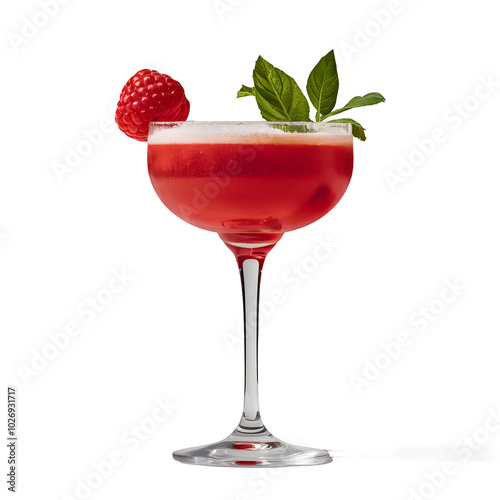 Isolated Chili Raspberry Smash Cocktail Drink Glass on a Transparent Background, Png Format, 3d Cocktail Drink Glass Image