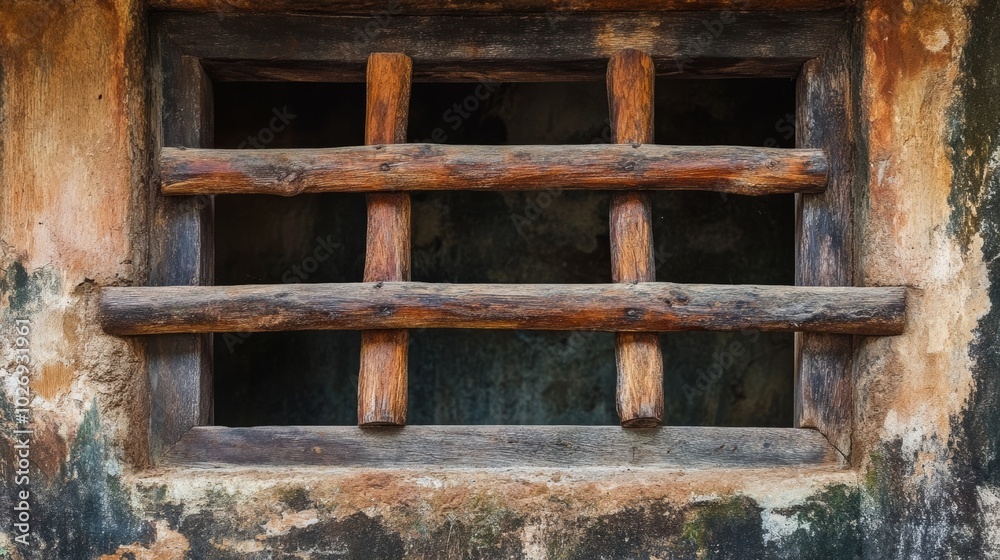 Church window with wooden bars, Tiradentes, Brazil Church window with wooden bars, Tiradentes, Brazil