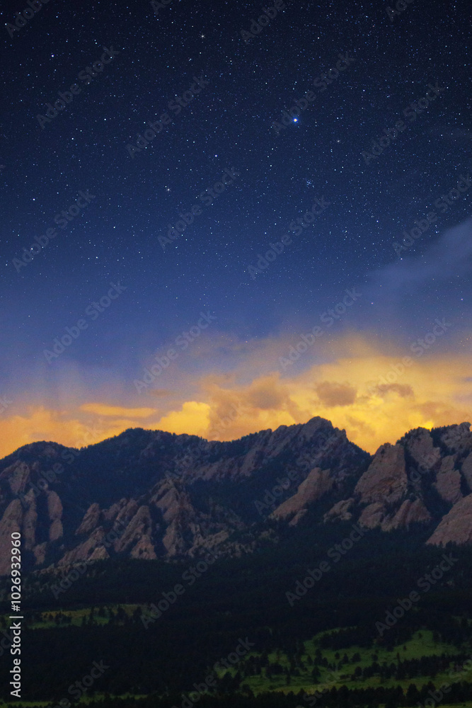 Winter mountain landscape 3d illustration for phone wallpaper, Christmas vibe snowy winter with a star background