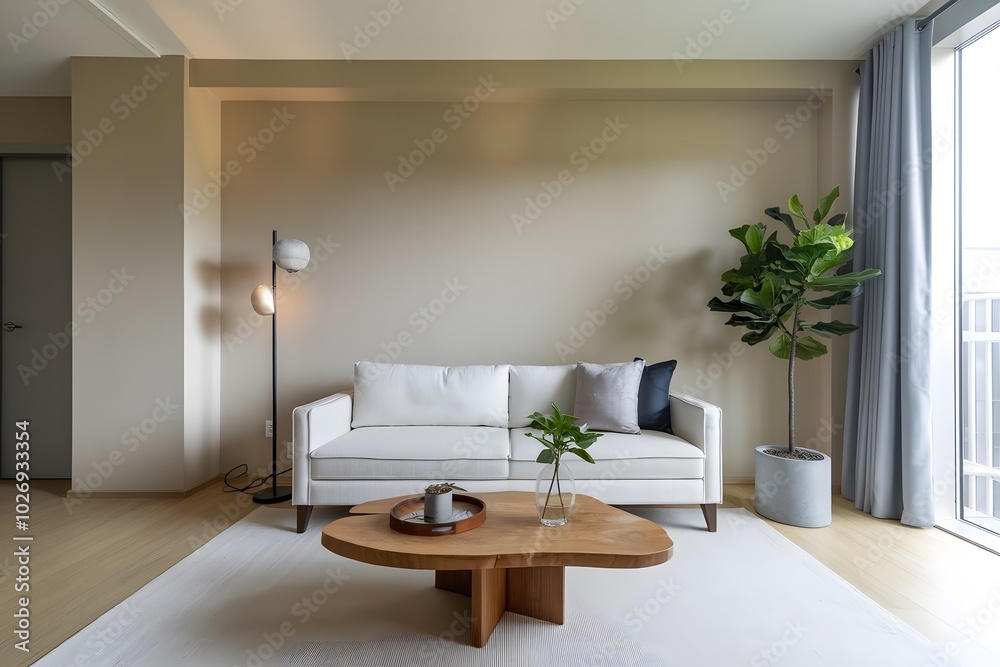 Fototapeta premium Minimalist interior design of modern living room