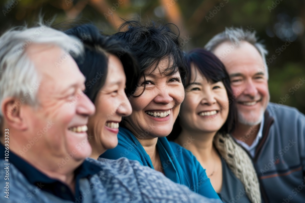Group of happy senior friends standing in the park. They are smiling and looking at camera. Group of happy senior friends standing in the park. They are smiling and looking at camera.