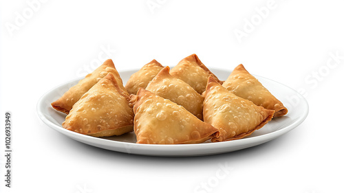 Golden brown samosas arranged neatly on a white plate ready to be served at a gathering