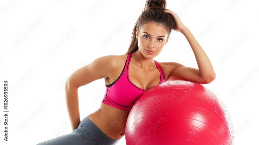 Pilates ball workout, white background Pilates ball workout, white background