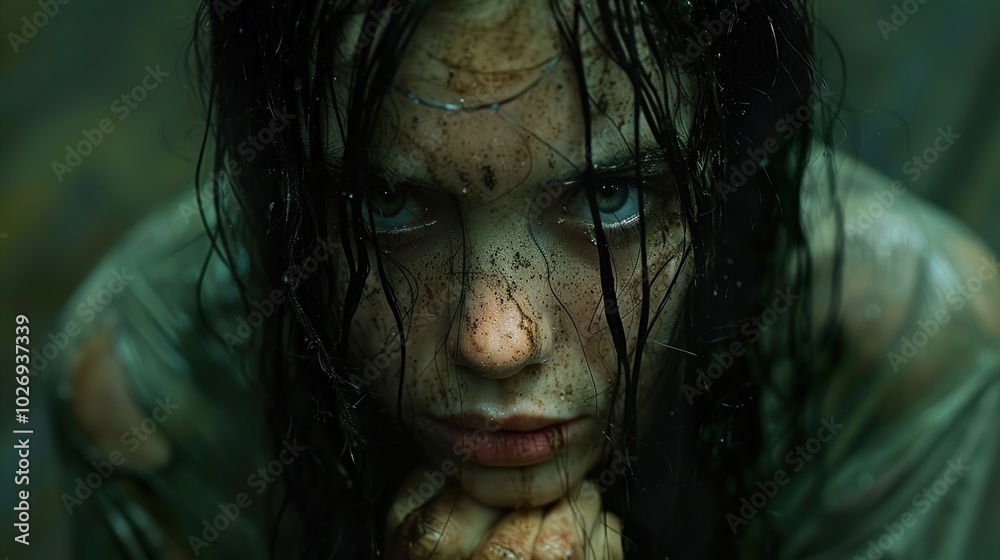 Intense Portrait of a Woman with Mud on Her Face Intense Portrait of a Woman with Mud on Her Face