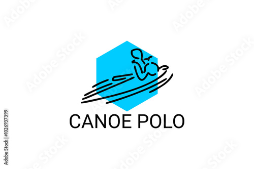 canoe polo vector line icon. play polo by paddling a canoe. sport pictogram illustration.