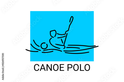 canoe polo vector line icon. play polo by paddling a canoe. sport pictogram illustration.